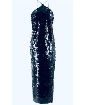 Rotate Pre-owned Black Sequin Halterneck Midi Dress