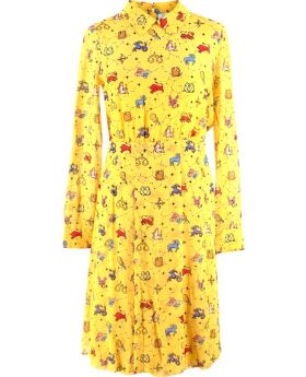 Dior Pre-owned Yellow Pixel Zodiac Pattern Silk Midi Dress